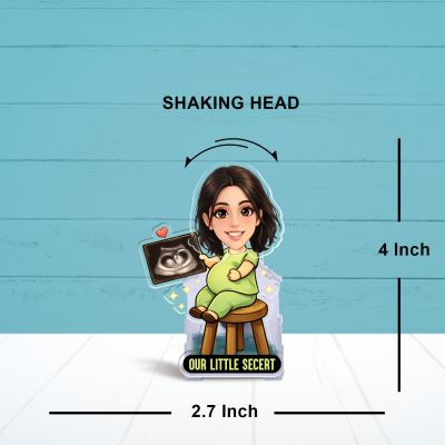 Personalized Bobblehead Caricature Our Little Secret Quote Pregnancy Gift Baby Shower Gift Gift for Pregnant Woman | Battery Powered Moving Head for Bedroom Tabletop Decor